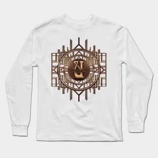 art nouveau monogram u letter alphabetical vintage gifts in antique gold Long Sleeve T-Shirt